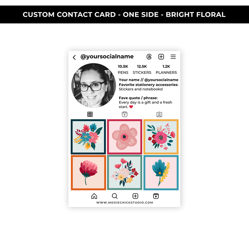 SOCIAL MEDIA STYLE CONTACT CARDS - THEME: BRIGHT FLORAL - NEW RELEASE