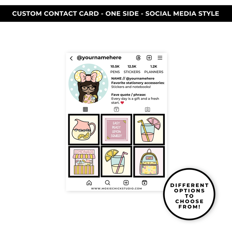SOCIAL MEDIA STYLE CONTACT CARDS - THEME: LEMON SQUEEZY DOODLES - NEW RELEASE