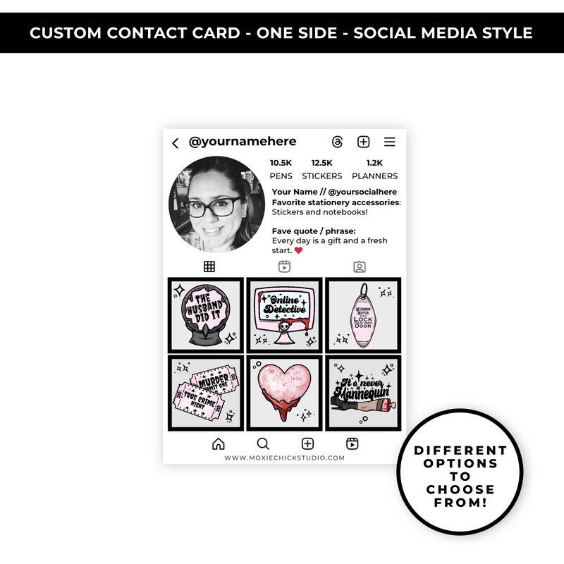 SOCIAL MEDIA STYLE CONTACT CARDS - THEME: TRUE CRIME - NEW RELEASE