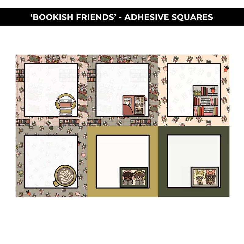 BOOKISH FRIENDS 3" ADHESIVE SQUARES - NEW RELEASE