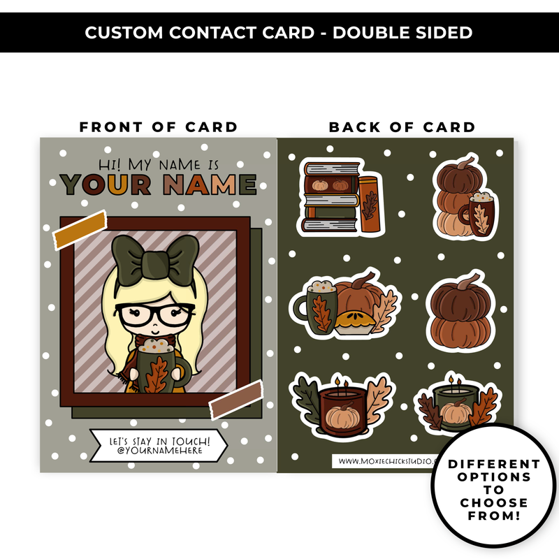 TRADING CARD STYLE CONTACT CARDS - THEME: COMFY FALL DOODLES - DOUBLE SIDED - NEW RELEASE