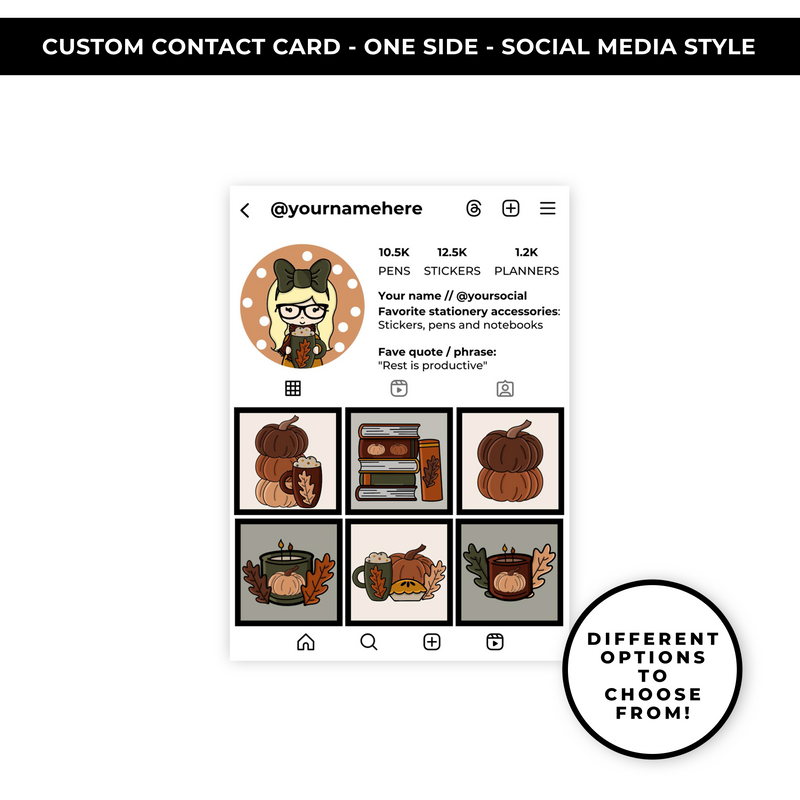 SOCIAL MEDIA STYLE CONTACT CARDS - THEME: COMFY FALL DOODLES - NEW RELEASE
