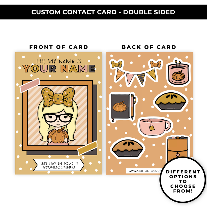 TRADING CARD STYLE CONTACT CARDS - THEME: FALL DOODLES - DOUBLE SIDED - NEW RELEASE