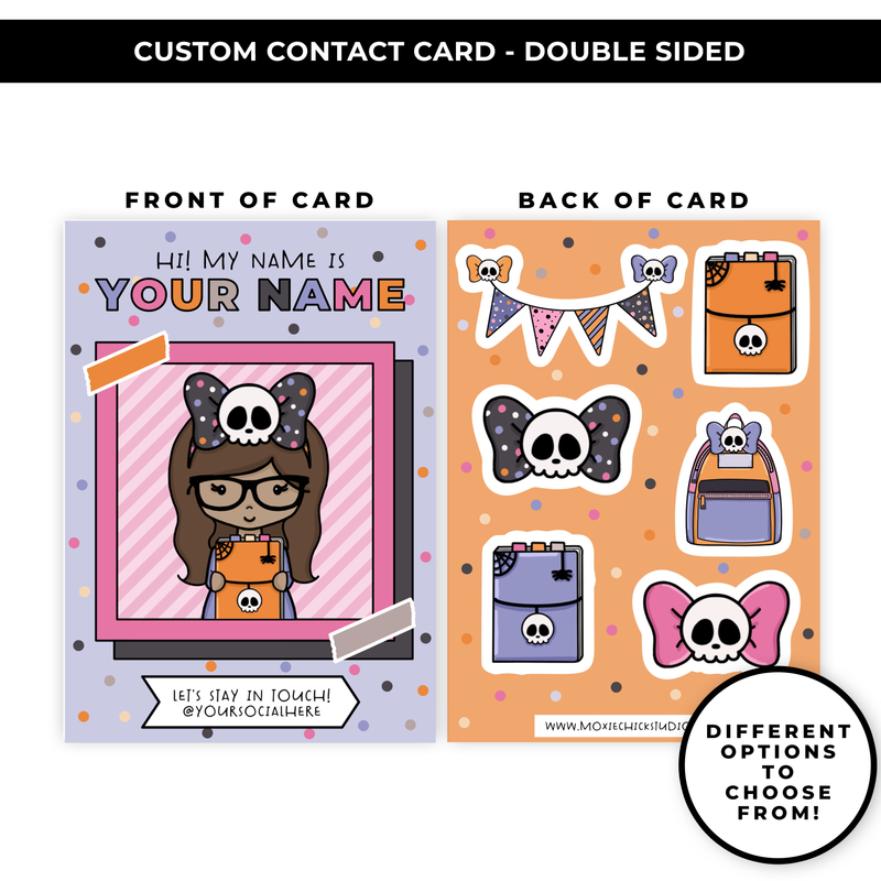 TRADING CARD STYLE CONTACT CARDS - THEME: HALLOWEEN DOODLES - DOUBLE SIDED - NEW RELEASE