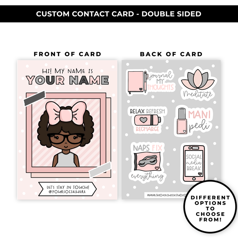 TRADING CARD STYLE CONTACT CARDS - THEME: SELF CARE PINK/GRAY - DOUBLE SIDED - NEW RELEASE