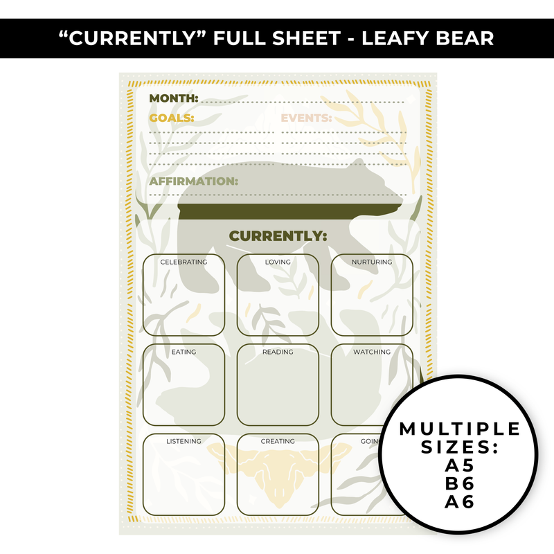 "CURRENTLY" LARGE SHEET - LEAFY BEAR - NEW RELEASE