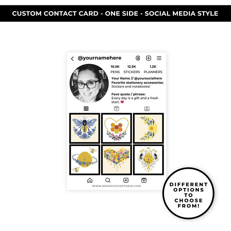 SOCIAL MEDIA STYLE CONTACT CARDS - THEME: FLORAL BEE - NEW RELEASE