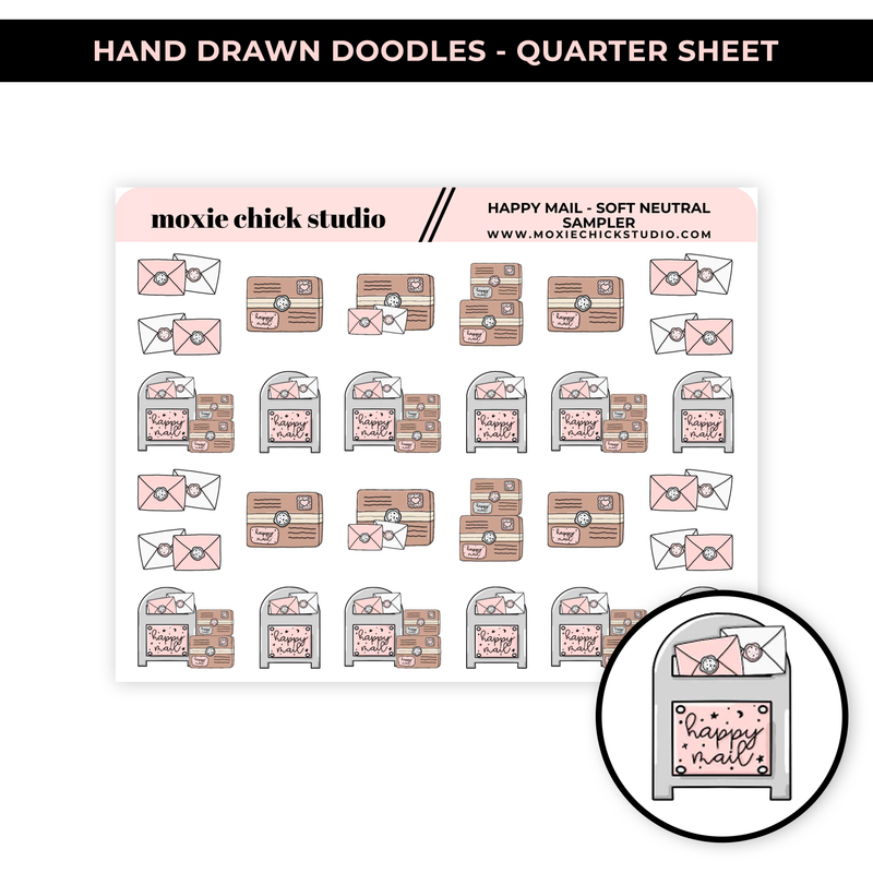 PACKAGE 'SAMPLER' HAPPY MAIL NEUTRAL (HAND DRAWN) / QUARTER SHEET / NEW RELEASE