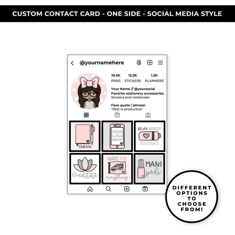 SOCIAL MEDIA STYLE CONTACT CARDS - THEME: SELF CARE PINK & GRAY - NEW RELEASE
