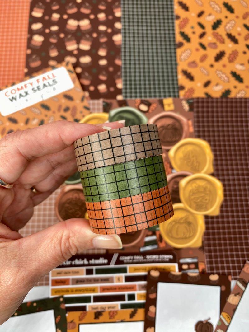 WASHI TAPE - 3 OPTIONS - ORANGE BROWN GREEN WITH GRID- NEW RELEASE